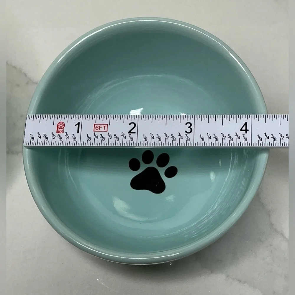 2 Fido’s Pet Bowls Elevated Blue Dog Cat Food/Water Bowls 1 Cup Capacity Paws